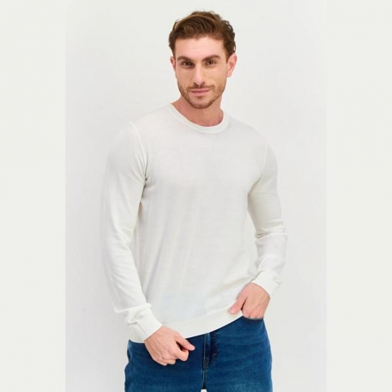 Trussardi Jeans Men Crew Neck Long Sleeve Textured Sweatshirt, White