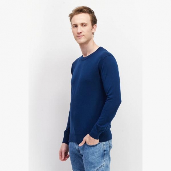 Celio* Men Crew Neck Long Sleeve Textured Sweatshirt, Blue