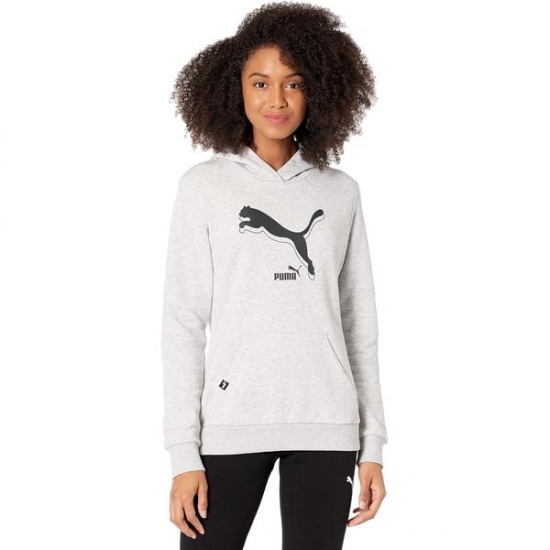 PUMA Power Logo Hoodie Fleece Light Gray Heather MD