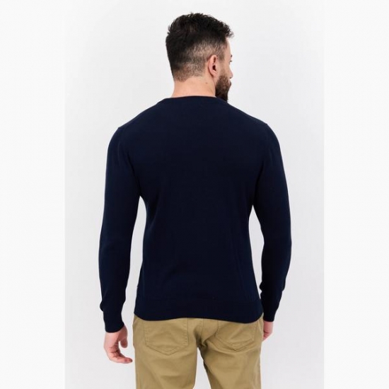 U.S. Polo Assn. Men Crew Neck Printed Long Sleeves Sweater, Navy/Red