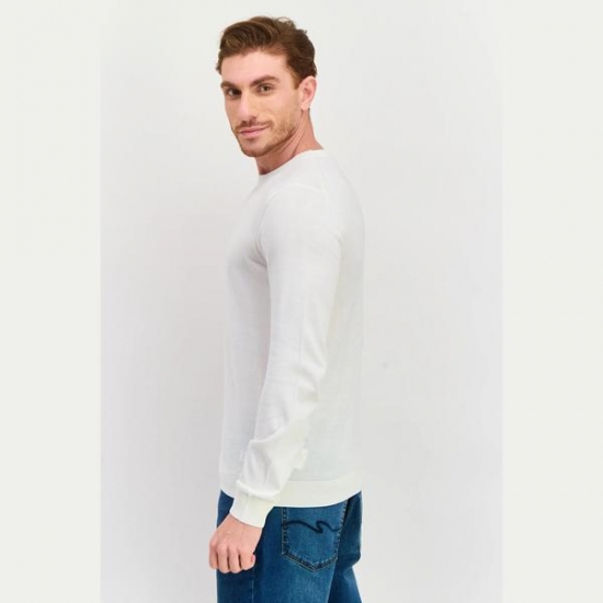 Trussardi Jeans Men Crew Neck Long Sleeve Textured Sweatshirt, White