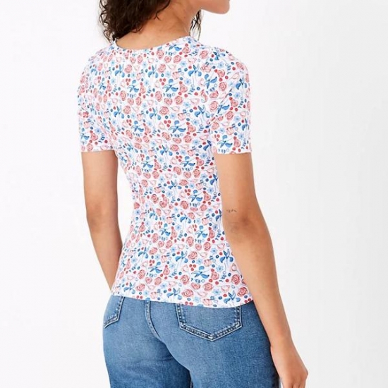 M&S Pure Cotton Floral Regular Fit T-Shirt