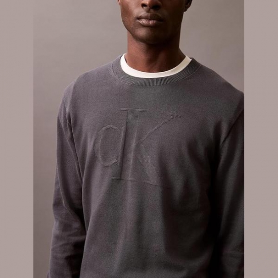 Calvin Klein Mens Smooth Cotton Monogram Logo Sweater