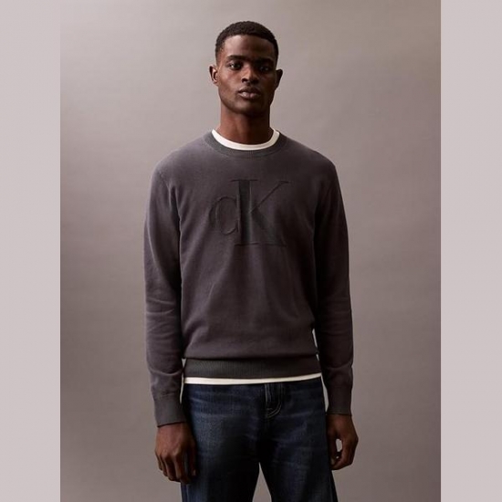 Calvin Klein Mens Smooth Cotton Monogram Logo Sweater