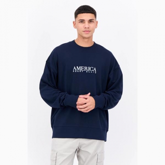 Perry Ellis Men Crew Neck Embroidered Long Sleeves Sweatshirt