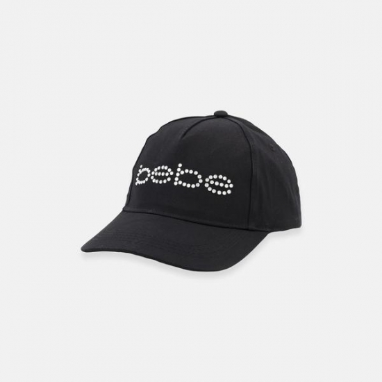 Bebe Women Studded Brand Logo Adjustable Cap, Black