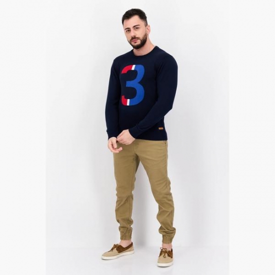 U.S. Polo Assn. Men Crew Neck Printed Long Sleeves Sweater, Navy/Red