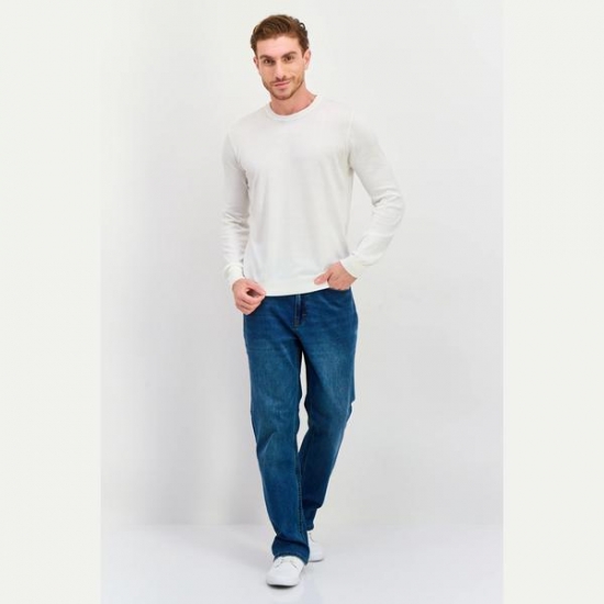 Trussardi Jeans Men Crew Neck Long Sleeve Textured Sweatshirt, White