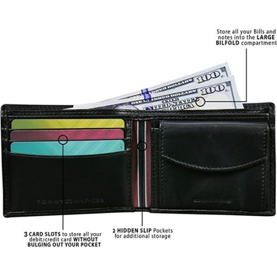 Tommy Hilfiger Leather Slim Bifold Wallet with Coin Pocket