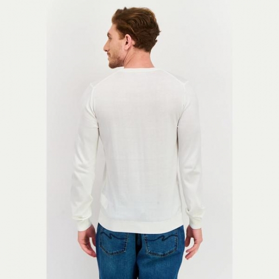 Trussardi Jeans Men Crew Neck Long Sleeve Textured Sweatshirt, White