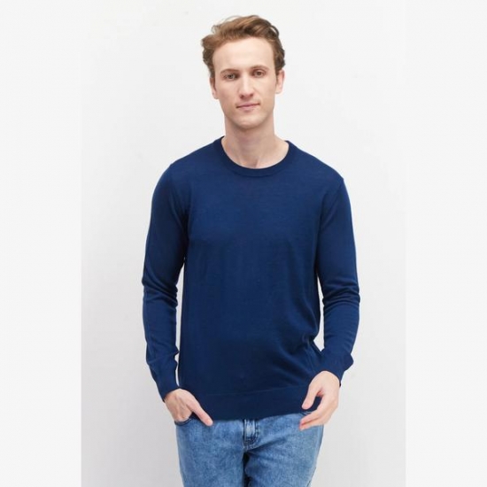 Celio* Men Crew Neck Long Sleeve Textured Sweatshirt, Blue
