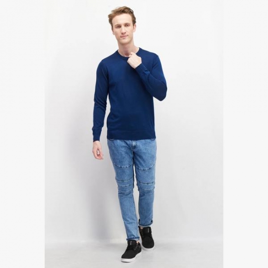 Celio* Men Crew Neck Long Sleeve Textured Sweatshirt, Blue